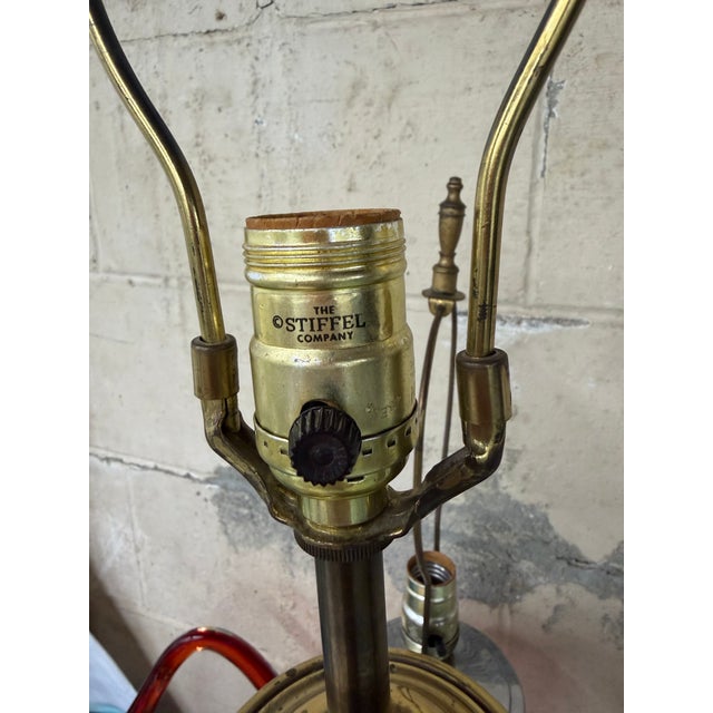 Vintage Signed Stiffel Neoclassical Brass and White Enamel Column Table Lamp For Sale - Image 11 of 11