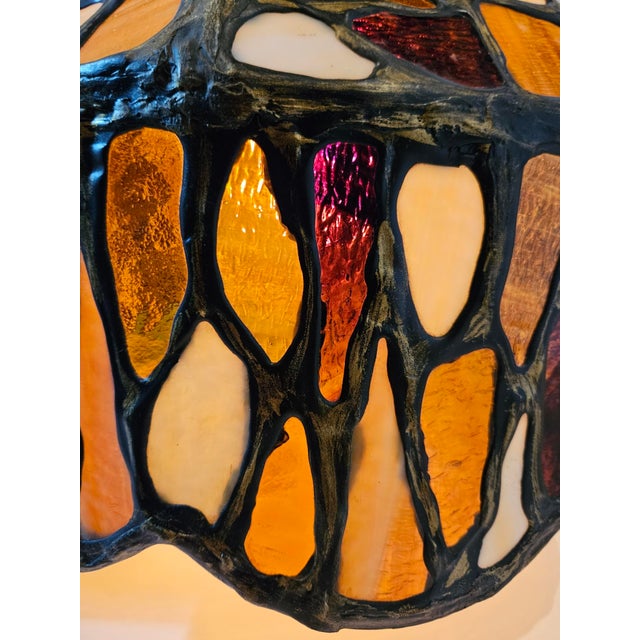 Glass Antique Folk Art Stained Glass Pendant Fixture For Sale - Image 7 of 10