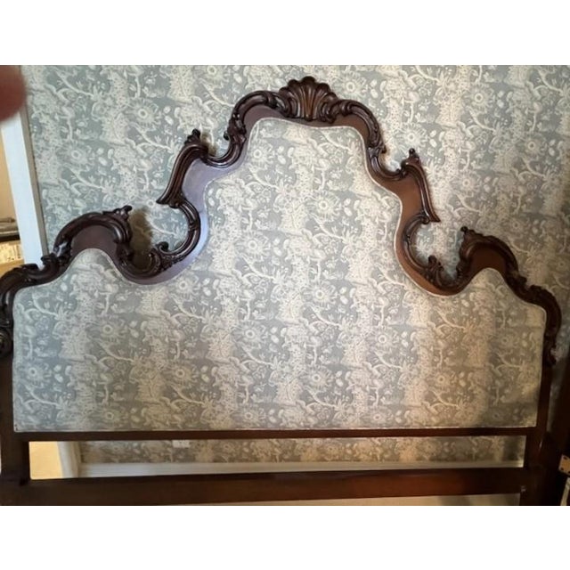 French Provincial Vintage French Provincial Carved Wood & Upholstered Headboard – King Size For Sale - Image 3 of 6
