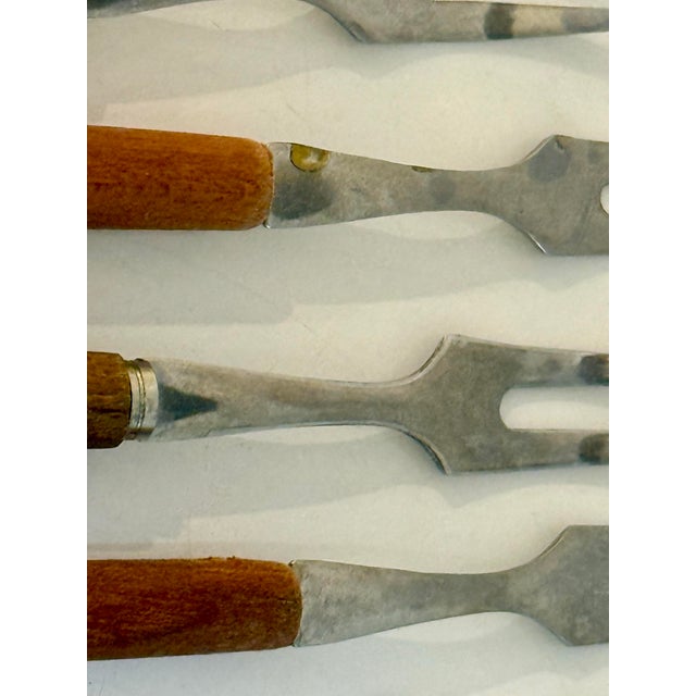 Vintage Japanese Mid-Century Stainless & Wood Cocktail Forks — Set of 9 For Sale In Phoenix - Image 6 of 11
