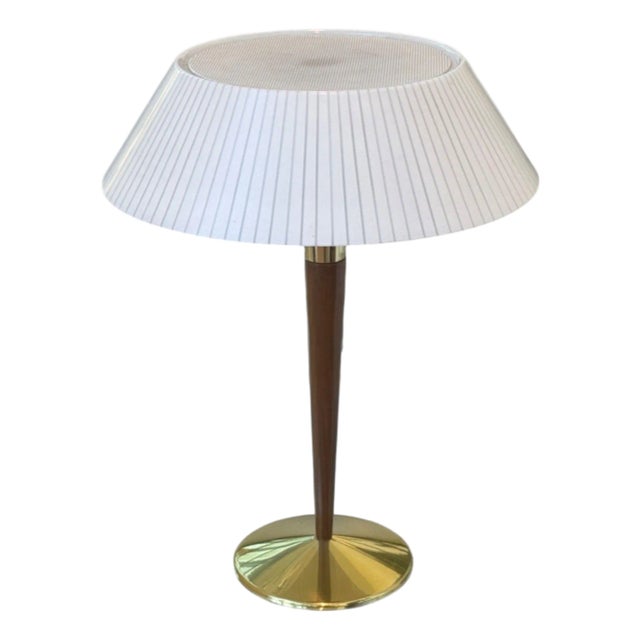 Gerald Thurston, Teak, Brass, Plastic, Table Lamp, Usa, 1960s For Sale