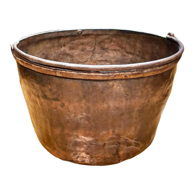 A Large 19th-Century Copper Apple Butter Cauldron With Iron Handle For Sale