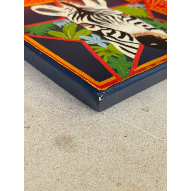 Paper Vintage Hand-Painted Papier-Mâché Zebra Decorative Tray From the Mole Hole For Sale - Image 7 of 12