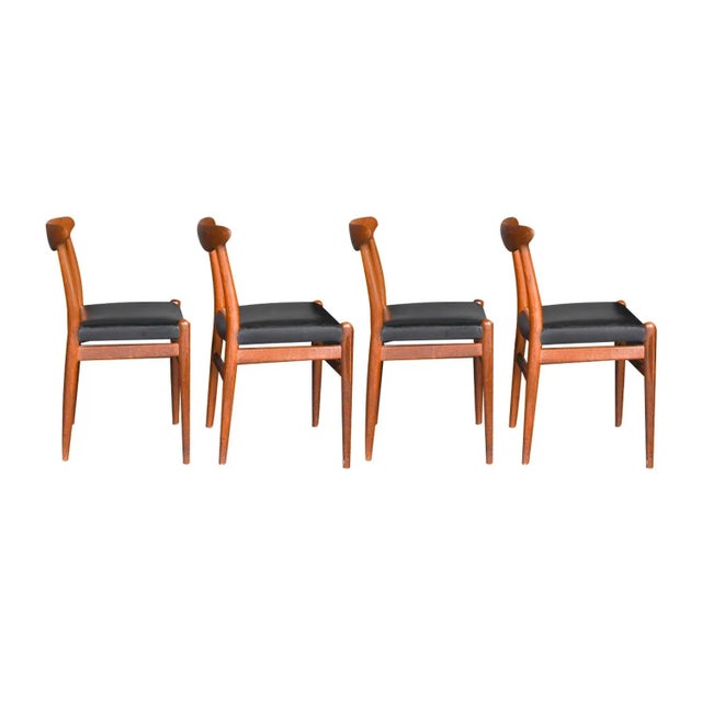 Mid Century Danish Hans Wegner W2 Teak Chairs - Set of 4 For Sale - Image 4 of 12