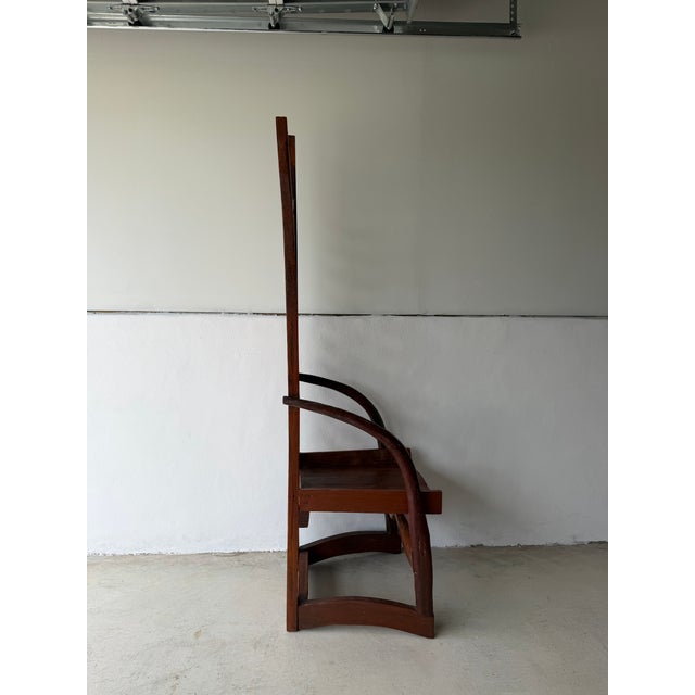 Brown Late 20th Century Artisan Made Folk Art Teak High Back Chair Thailand For Sale - Image 8 of 8