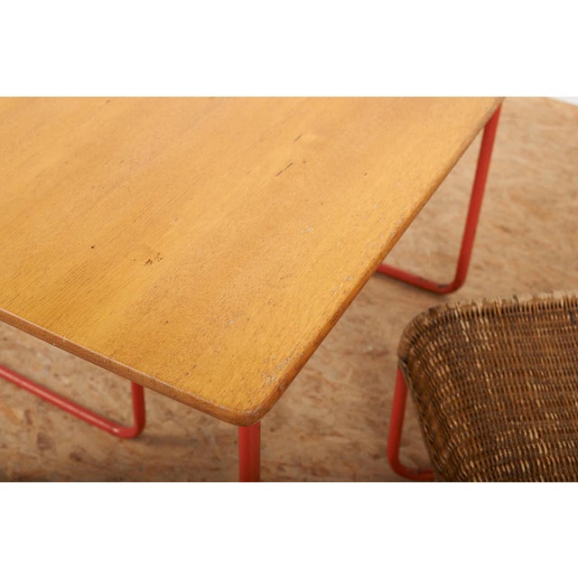 Table with Chairs in Red Lacquered Tubular Steel by S. Meier for Rohrmöbelfabrik, 1920s, Set of 3 For Sale - Image 6 of 17