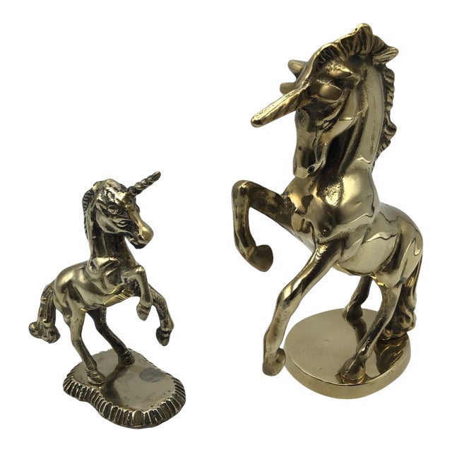 Vintage Sand Casted Solid Brass Unicorn Figures - Set of 2 For Sale