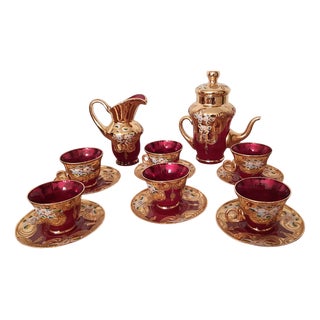 Coffee Set in Murano Glass, Gold and Ceramic by Murano for Manifattura Di Murano, 1960s, Set of 8 For Sale