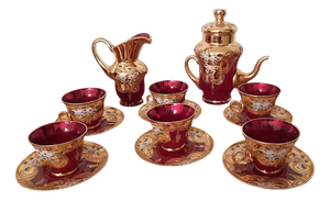 Coffee Set in Murano Glass, Gold and Ceramic by Murano for Manifattura Di Murano, 1960s, Set of 8
