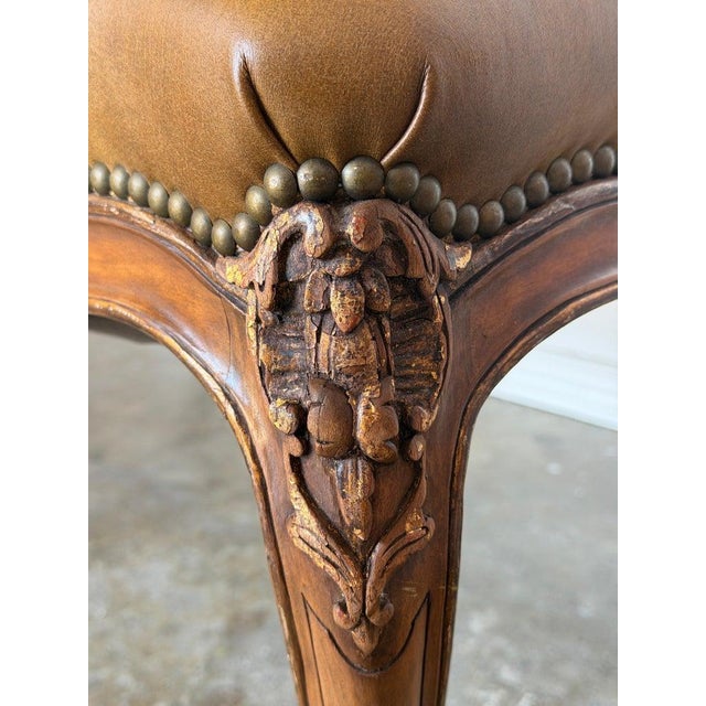 Wood Pair of VIntage French Louis XV Cognac Leather Fauteuils For Sale - Image 7 of 18