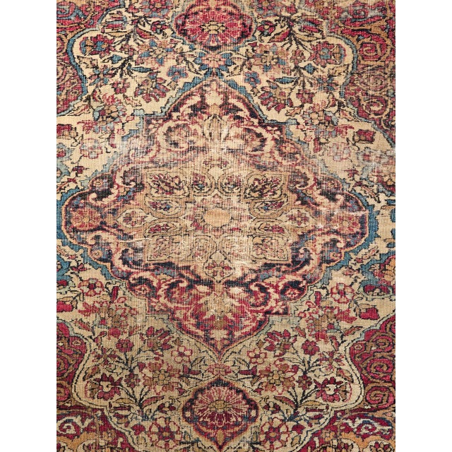 19th Century Kerman Lavar Rug, Hand-Knotted Wool, Floral Pattern, Ivory & Red, 4x5 For Sale - Image 15 of 18