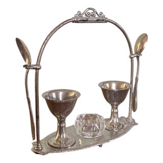 Vintage Silver Plated Egg Holders with Spoons, 1960s, Set of 6 For Sale