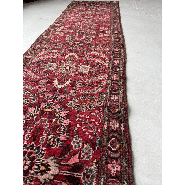 Textile Botanical Vintage Persian Sarouk Runner Scarlet, Grey Rug 2.10 x 9.10 For Sale - Image 7 of 9