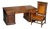 Restored 19th Century Antique Russian Mahogany & Gilt Metal Partner Desk With Leather Armchair For Sale
