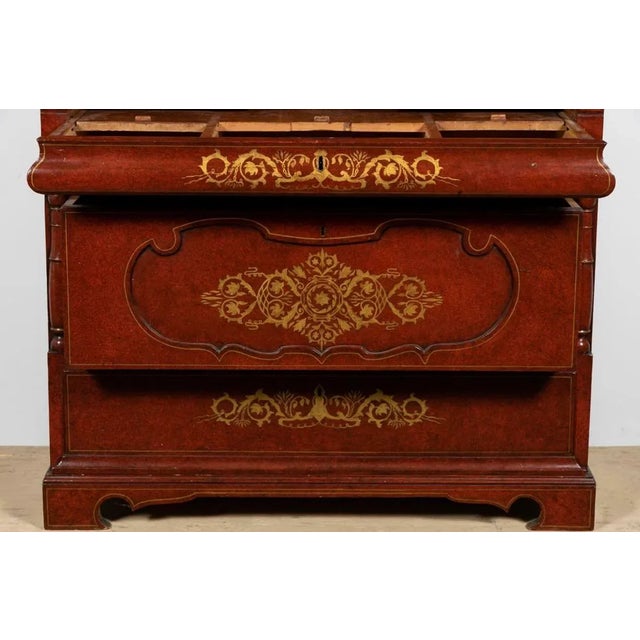 Mid 19th Century Impressive Biedermeier Continental Faux Bois Painted Pine Cylinder Secretary Bookcase For Sale - Image 6 of 12