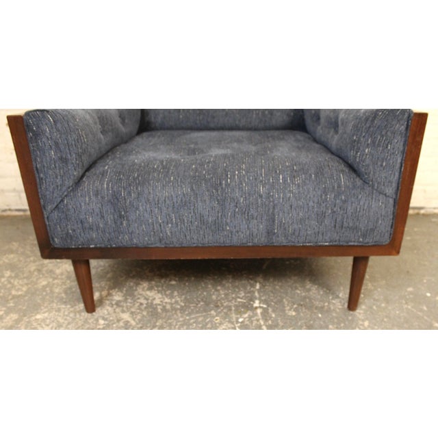 Mid-Century Modern Navy Blue Lounge Chairs Set in a Walnut Shell For Sale - Image 12 of 14