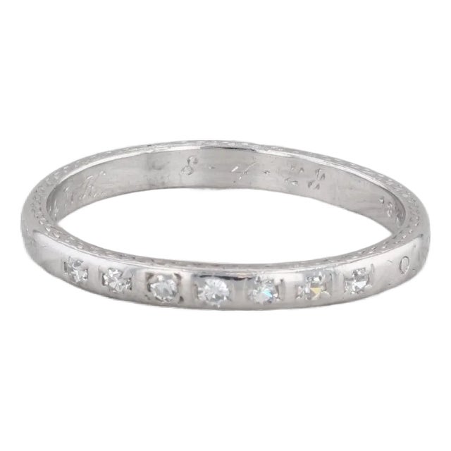 0.10ctw Diamond Wedding Band 18k Gold Size 7.75 Stackable Ring Art Deco 1920s For Sale