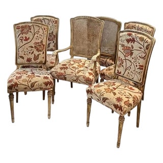 Set of 6 Vintage Louis XVI Dining Chairs in Premium Tapestry Jacquard Fabric For Sale
