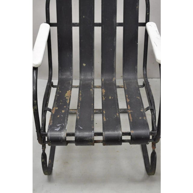 Vintage Art Deco Black and White Steel Metal Strap Patio Bouncer Chairs - A Pair For Sale In Philadelphia - Image 6 of 12