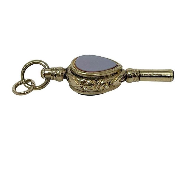 19th Century Brass and Gold Watch-Key with Agate and Heliotrope Stones For Sale - Image 4 of 5