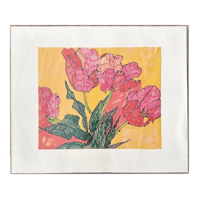 Mid Century American Artist Sally Brody Framed Monotype Painting, Water-Based Inks on Paper, Framed, Signed For Sale