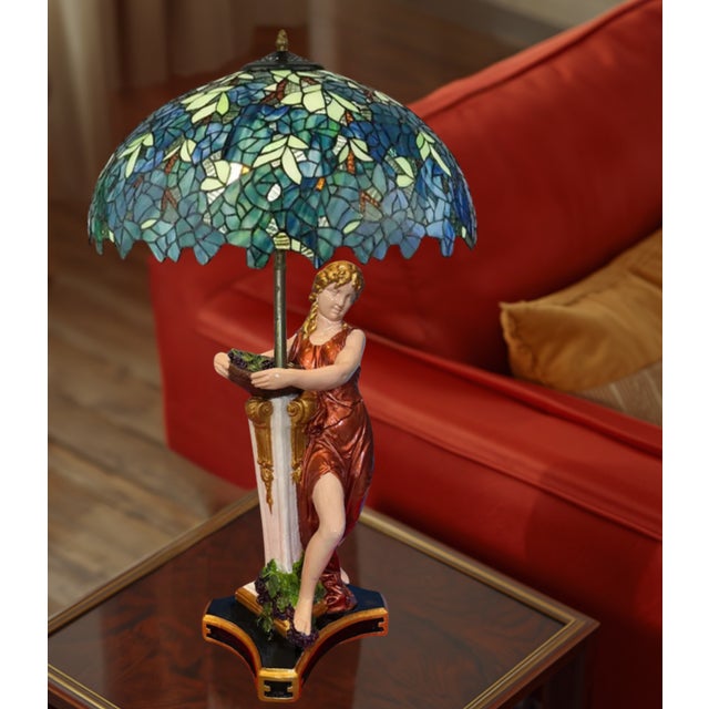 Copper Mid-Century Grecian Women With Basket of Grapes Table Lamp For Sale - Image 8 of 12