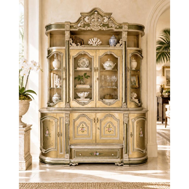 Mid 20th Century Late 20th Century Italian Rococo Revival Hand-Painted Display Cabinet For Sale - Image 5 of 5
