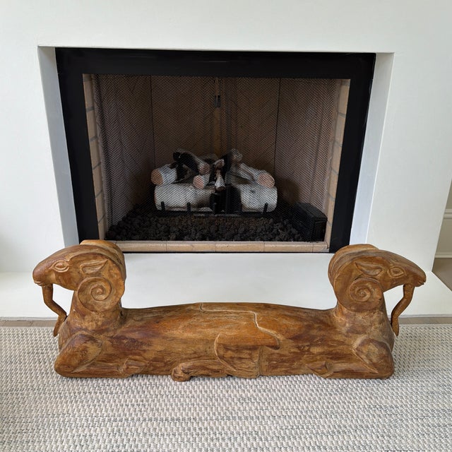 Vintage Hand Carved Wooden Double Headed Ram Sculpture For Sale - Image 9 of 10