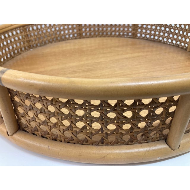 Bamboo and Cane Round Serving Tray For Sale - Image 4 of 8