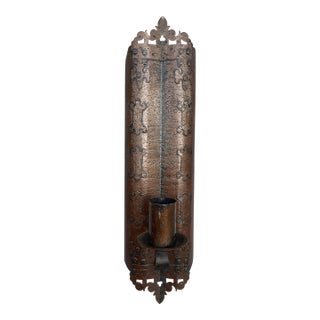Vintage French Gothic Medieval Wrought Iron Candle Wall Sconce For Sale