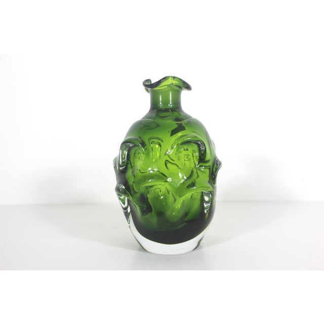 Green Vintage Swedish Art Glass Vase Modernist Hand Blown Green Seda Sweden For Sale - Image 8 of 10