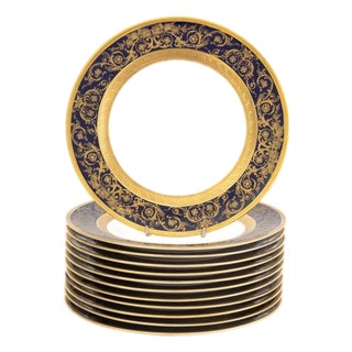 Early 20th Century C. Ahrenfeldt Limoges Porcelain Dinner Plates - Set of 12 For Sale