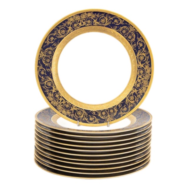 Early 20th Century C. Ahrenfeldt Limoges Porcelain Dinner Plates - Set of 12 For Sale