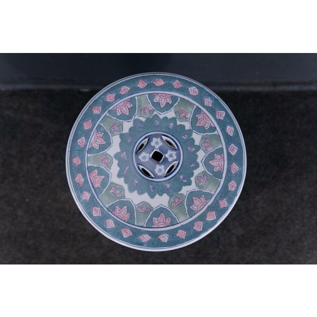 Ceramic Stool with Floral Decor For Sale - Image 3 of 8