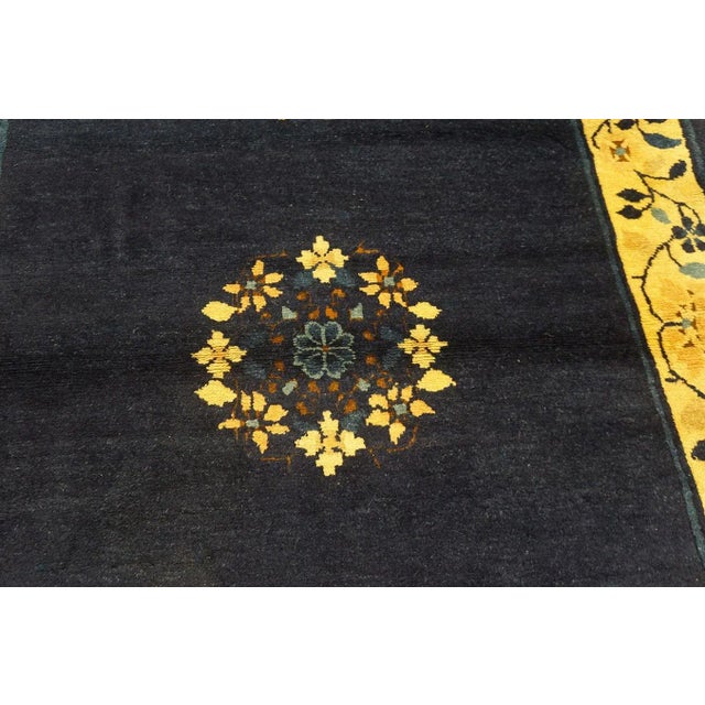 1920s Navy Blue Open Field Medallion Antique Chinese Peking Knotted Rug Carpet For Sale In New York - Image 6 of 12