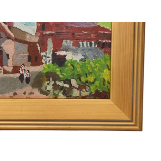 Red Silvio Silvestri, Listed Artist European Cityscape Village Oil Painting W/ Antiqued Gold Frame For Sale - Image 8 of 12
