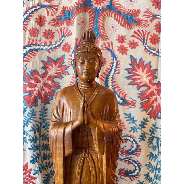 1950s Handcarved Satinwood Buddha For Sale - Image 9 of 10