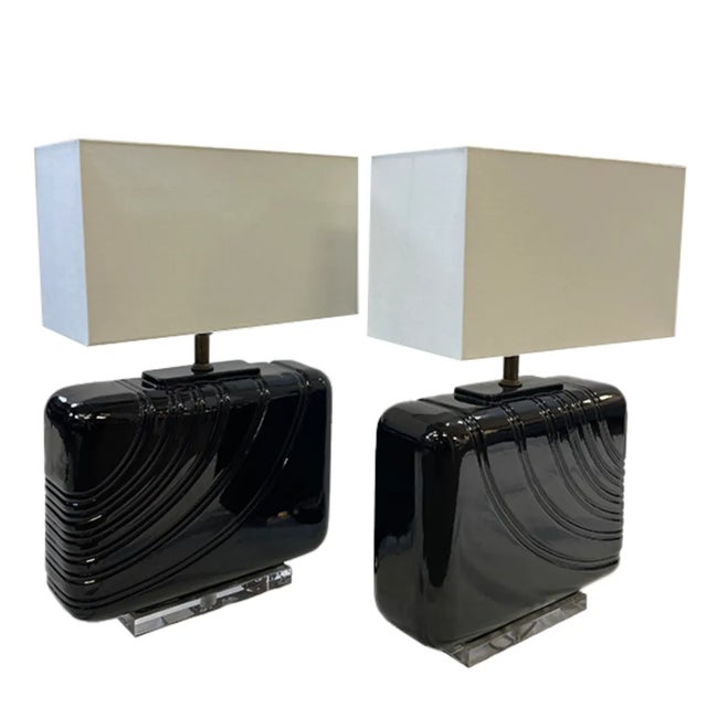 Vintage 1980s Black Ceramic Lamps- a Pair For Sale - Image 10 of 10