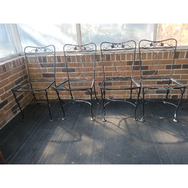 Ebony Vintage Wrought Iron Patio Dining Set, Salterini Style, 4 Pieces For Sale - Image 8 of 10