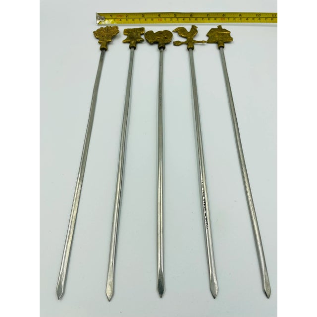 Vintage Mid-Century Americana-Themed Brass & Stainless Steel Skewers- Set of 5 For Sale - Image 10 of 11