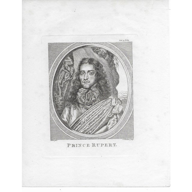 18th century engraving portrait of Prince Rupert of the Rhine, Duke of Cumberland (1619-1682). Engraved by Thomas Chambers...