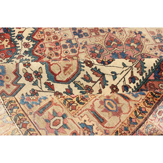 Late 19th Century Antique Feraghan Sarouk Rug in Ivory Background, Brown Red, Camel, and Teal For Sale - Image 5 of 13