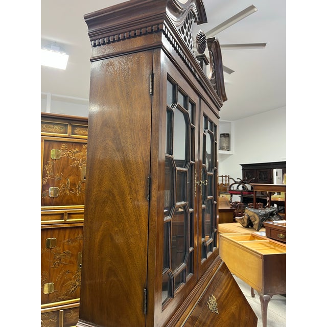 1980s Drexel Heritage Royal Court Secretary Desk With Glass Front Bookshelf For Sale - Image 9 of 12