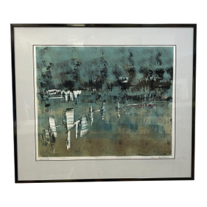 "Iron Pier" - Lithograph Signed by Elaine Ippolito 1987, Framed