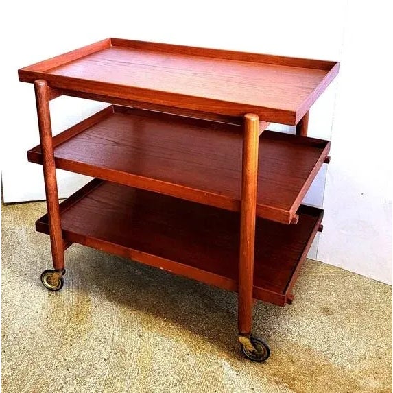 Mid-Century Modern 1960s Teak Bar Cart by Poul Hundevad For Sale - Image 3 of 6