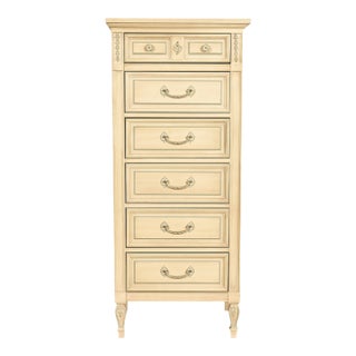 John Widdicomb Style French Regency Louis XVI Cream Lacquered Lingerie Chest or Semainier, Circa 1960s For Sale