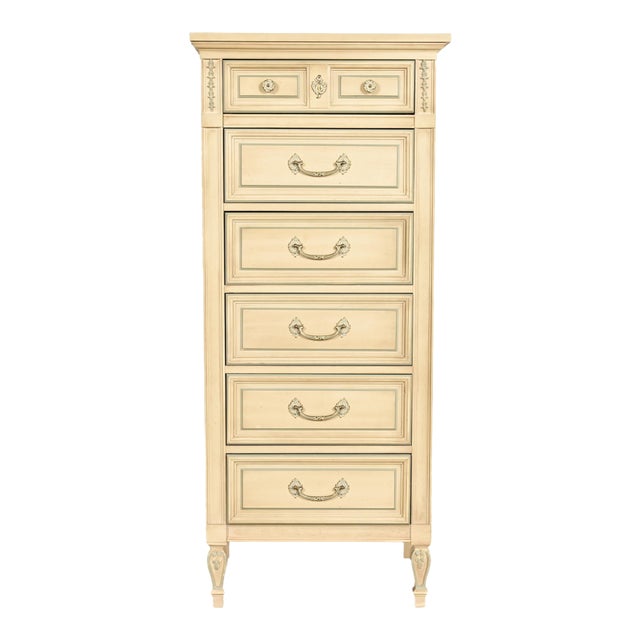 John Widdicomb Style French Regency Louis XVI Cream Lacquered Lingerie Chest or Semainier, Circa 1960s For Sale