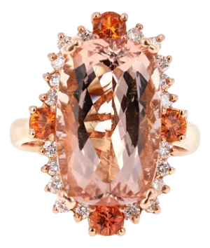 10.36 Carat Morganite Sapphire Diamond Rose Gold Cocktail Ring, Size 7
