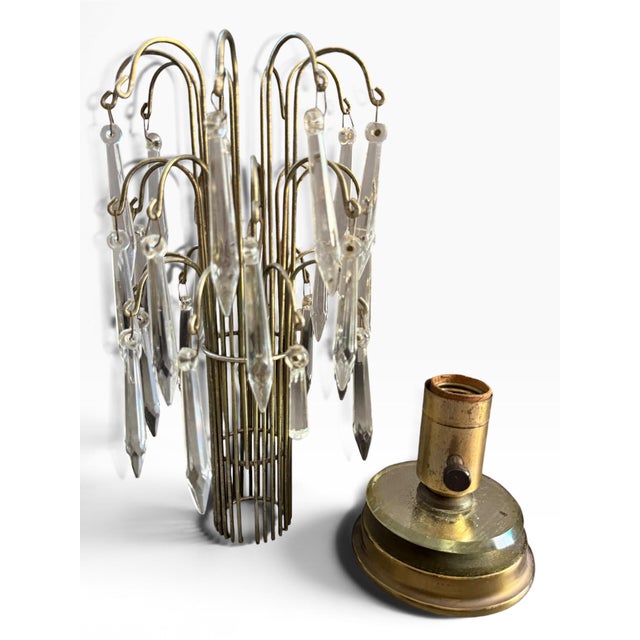 Mid 20th Century Vintage Hollywood Regency Crystal Prism Waterfall Table Lamp | Brass & Faceted Glass For Sale - Image 5 of 6