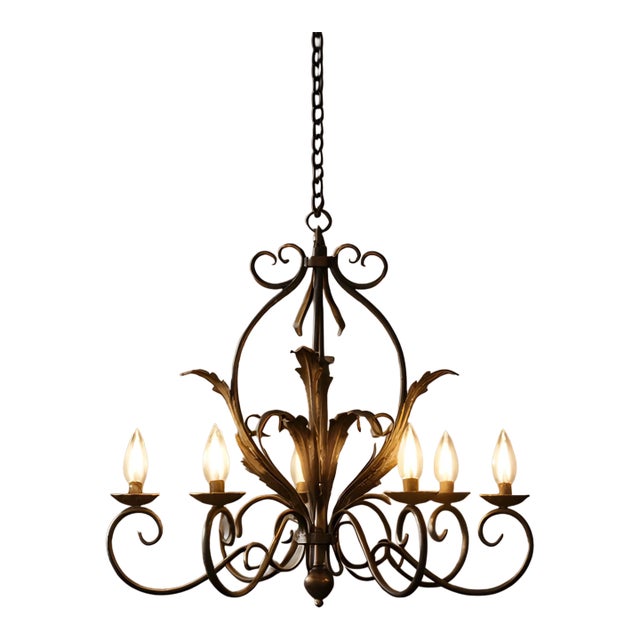 19th Century French Style Hand-Forged Wrought Iron 5-Light Chandelier For Sale